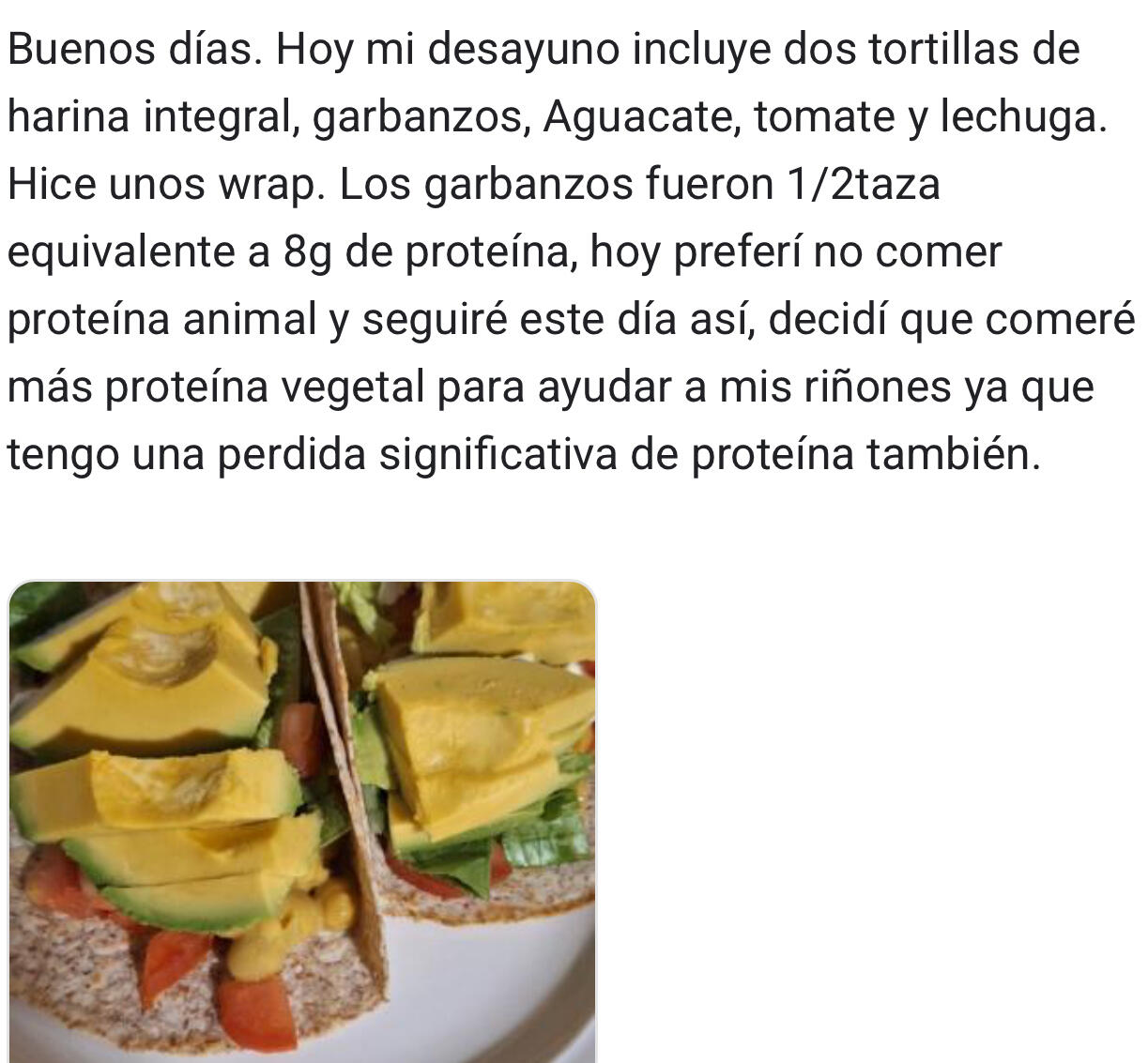 Publicación de una paciente de Renal Power: desayuno con proteína vegetal